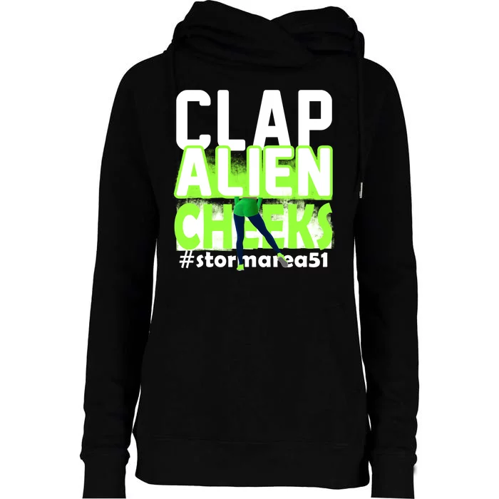 Clap Alien Cheeks Storm Area 51 Womens Funnel Neck Pullover Hood