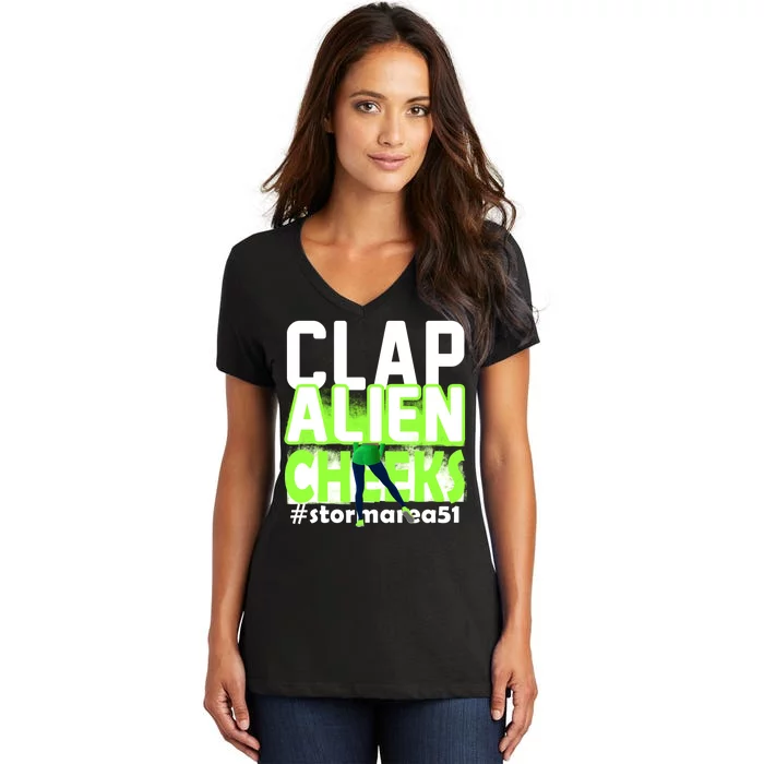 Clap Alien Cheeks Storm Area 51 Women's V-Neck T-Shirt