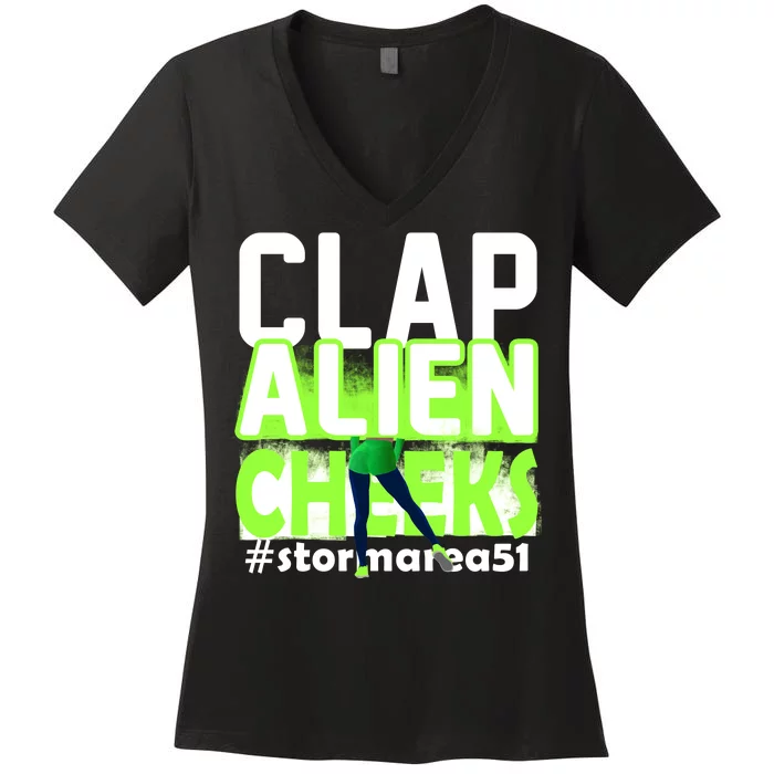 Clap Alien Cheeks Storm Area 51 Women's V-Neck T-Shirt