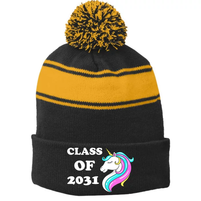 Class Of 2031 Unicorn Stripe Pom Pom Beanie