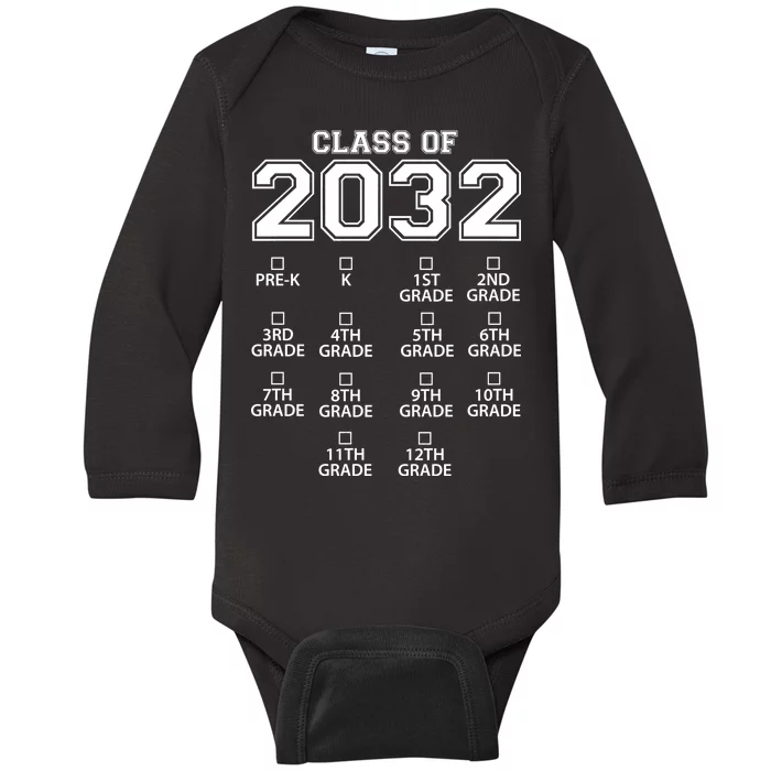 Class Of 2032 Grades Checklist Funny Baby Long Sleeve Bodysuit