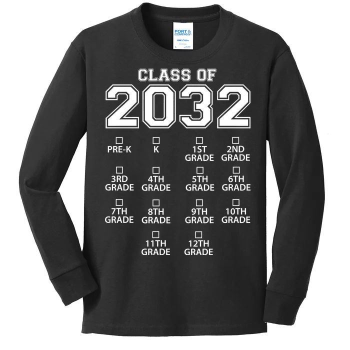 Class Of 2032 Grades Checklist Funny Kids Long Sleeve Shirt