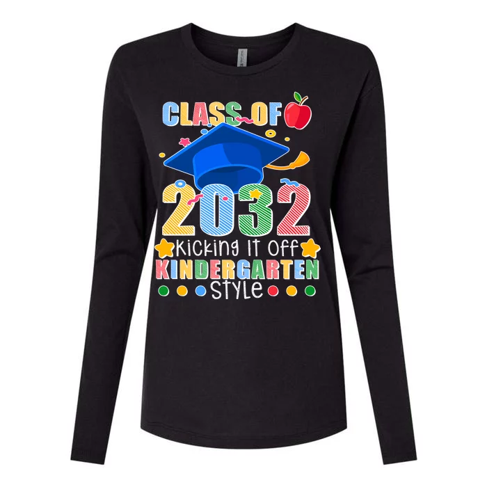 Class of 2032 Kicking off Kindergarten Womens Cotton Relaxed Long Sleeve T-Shirt