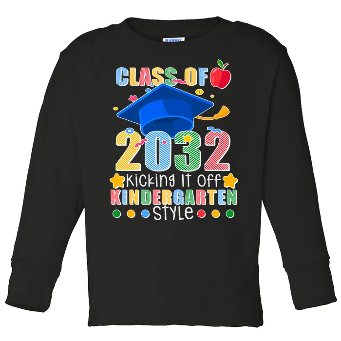 Class of 2032 Kicking off Kindergarten Toddler Long Sleeve Shirt