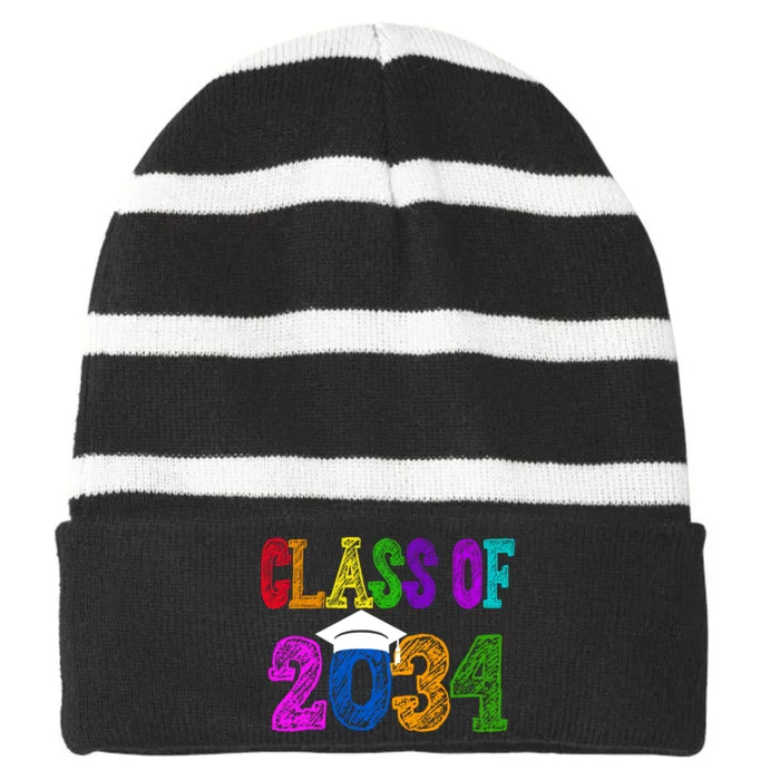 Class Of 2034 Graduation First Day Of School Striped Beanie with Solid Band