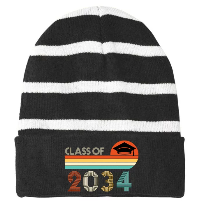 Class Of 2034 Grow With Me Pre-K Graduate Vintage Striped Beanie with Solid Band