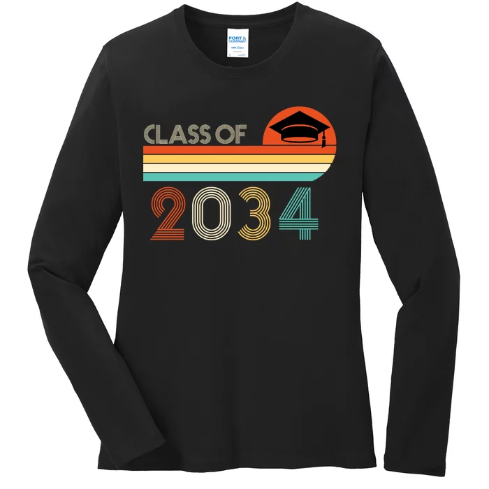 Class Of 2034 Grow With Me Pre-K Graduate Vintage Ladies Long Sleeve Shirt