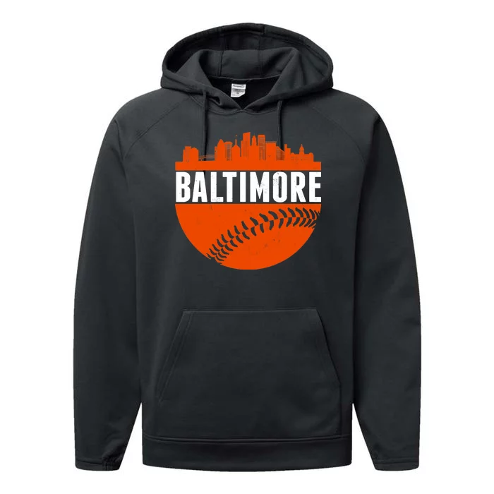 Classic Baltimore Skyline Baseball Performance Fleece Hoodie