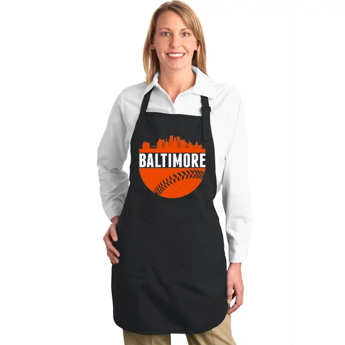 Classic Baltimore Skyline Baseball Full-Length Apron With Pocket