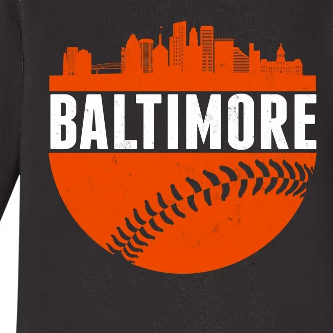 Classic Baltimore Skyline Baseball Baby Long Sleeve Bodysuit