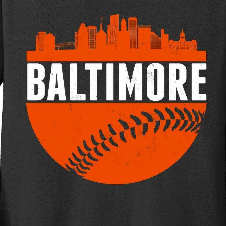 Classic Baltimore Skyline Baseball Kids Long Sleeve Shirt