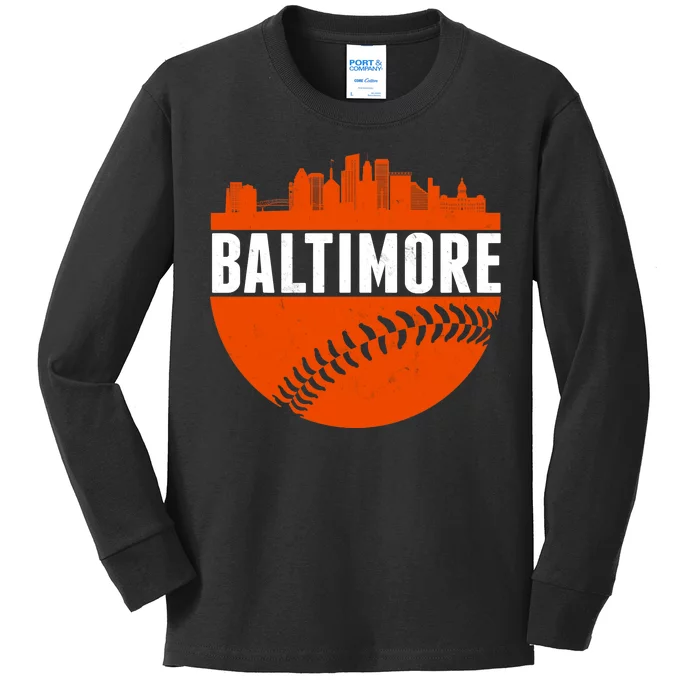 Classic Baltimore Skyline Baseball Kids Long Sleeve Shirt