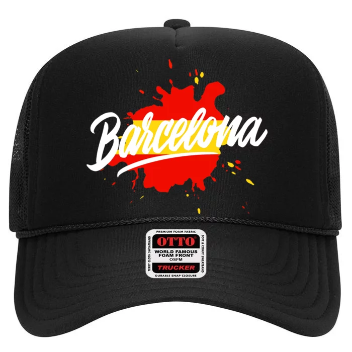 Classic Barcelona Flag Logo High Crown Mesh Trucker Hat