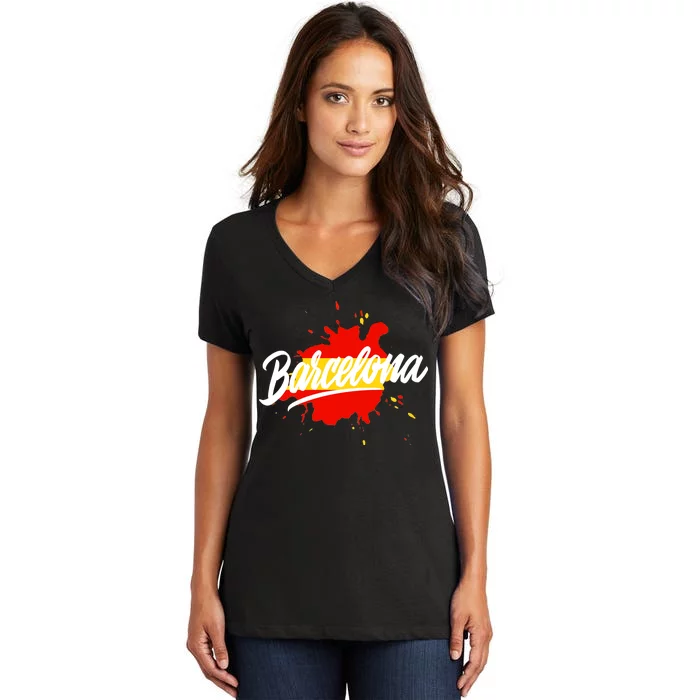 Classic Barcelona Flag Logo Women's V-Neck T-Shirt