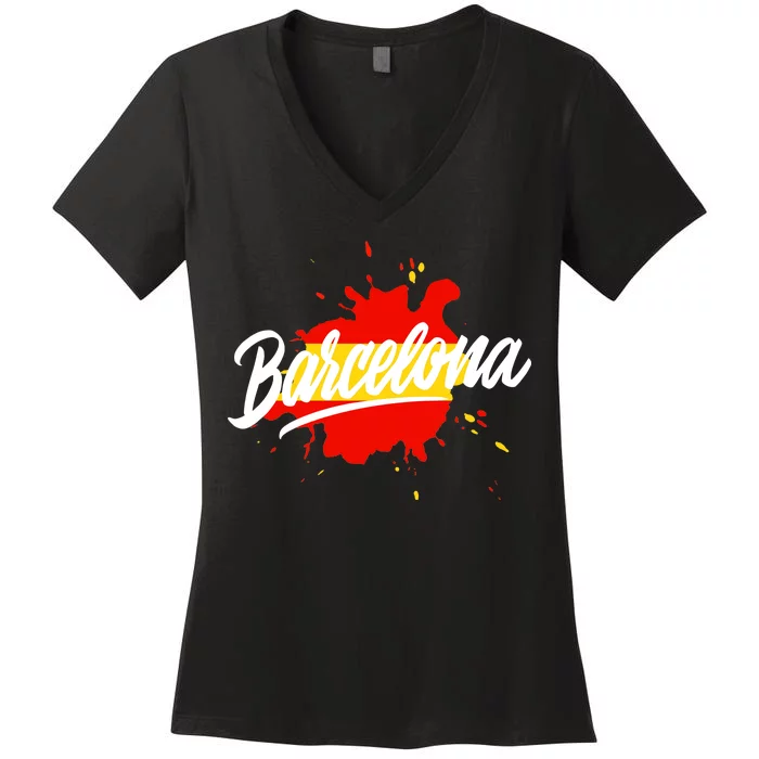 Classic Barcelona Flag Logo Women's V-Neck T-Shirt