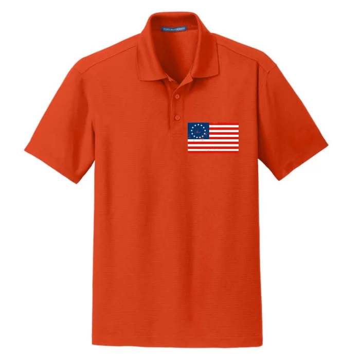 Classic Betsy Ross Flag Distressed Dry Zone Grid Performance Polo