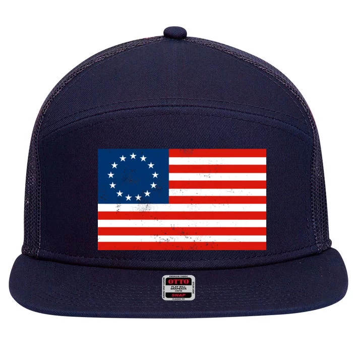 Classic Betsy Ross Flag Distressed 7 Panel Mesh Trucker Snapback Hat