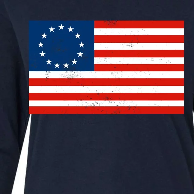 Classic Betsy Ross Flag Distressed Womens Cotton Relaxed Long Sleeve T-Shirt