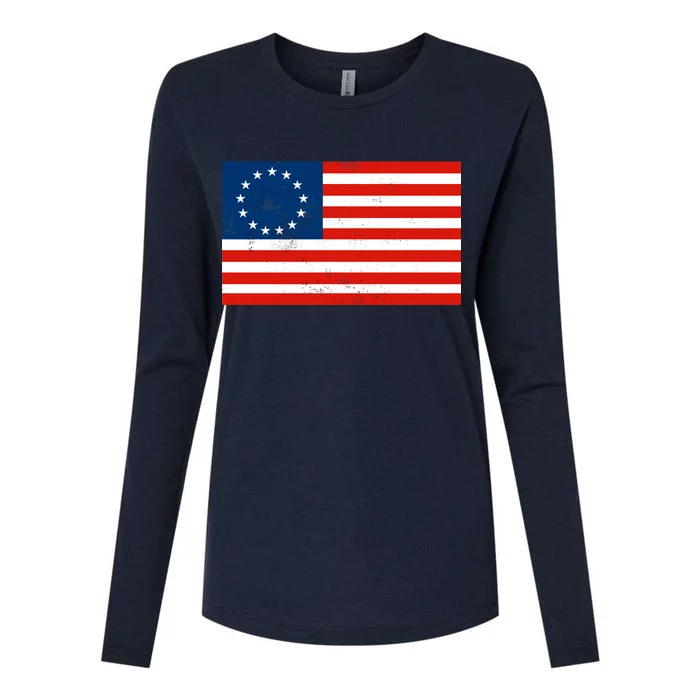 Classic Betsy Ross Flag Distressed Womens Cotton Relaxed Long Sleeve T-Shirt