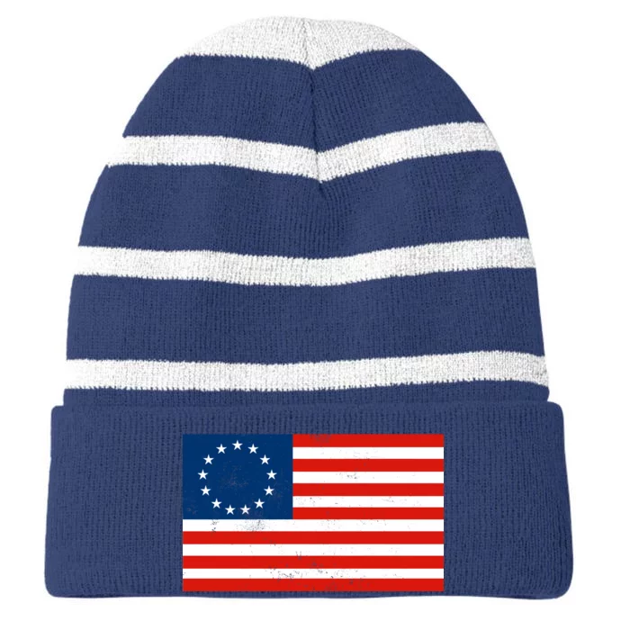 Classic Betsy Ross Flag Distressed Striped Beanie with Solid Band