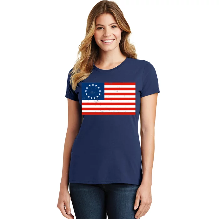 Classic Betsy Ross Flag Distressed Women's T-Shirt