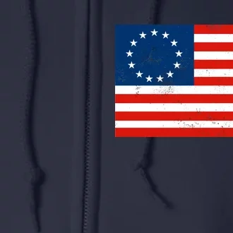 Classic Betsy Ross Flag Distressed Full Zip Hoodie