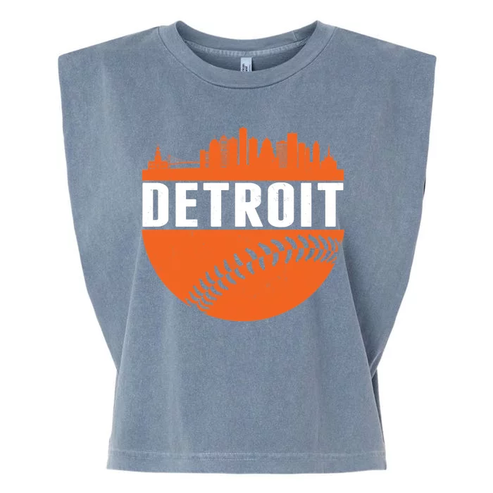 Classic Detroit Skyline Baseball Garment-Dyed Women's Muscle Tee