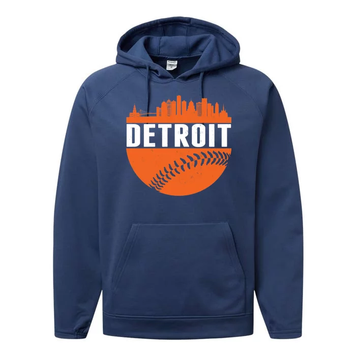 Classic Detroit Skyline Baseball Performance Fleece Hoodie