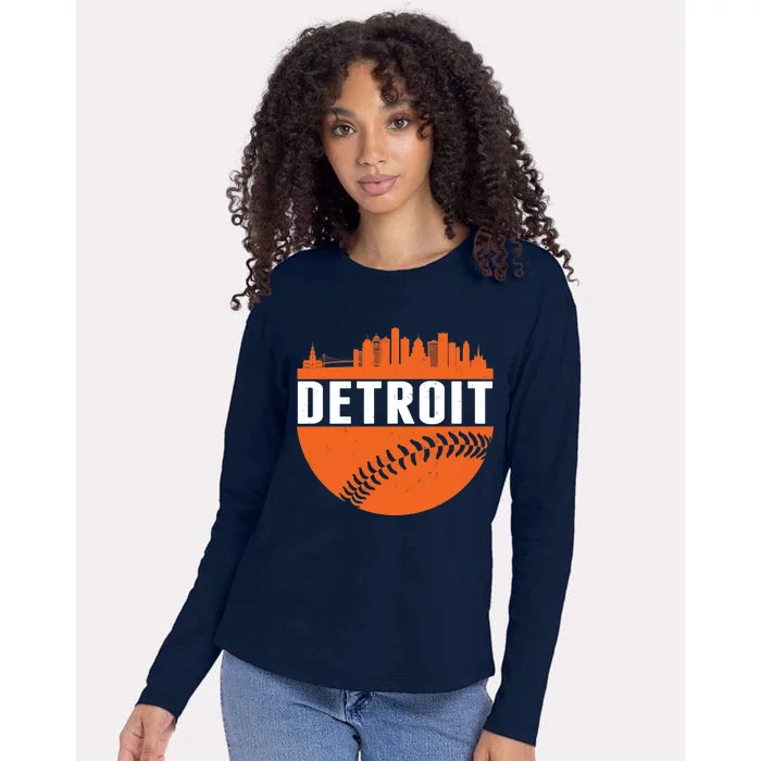 Classic Detroit Skyline Baseball Womens Cotton Relaxed Long Sleeve T-Shirt