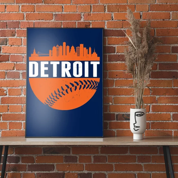 Classic Detroit Skyline Baseball Poster