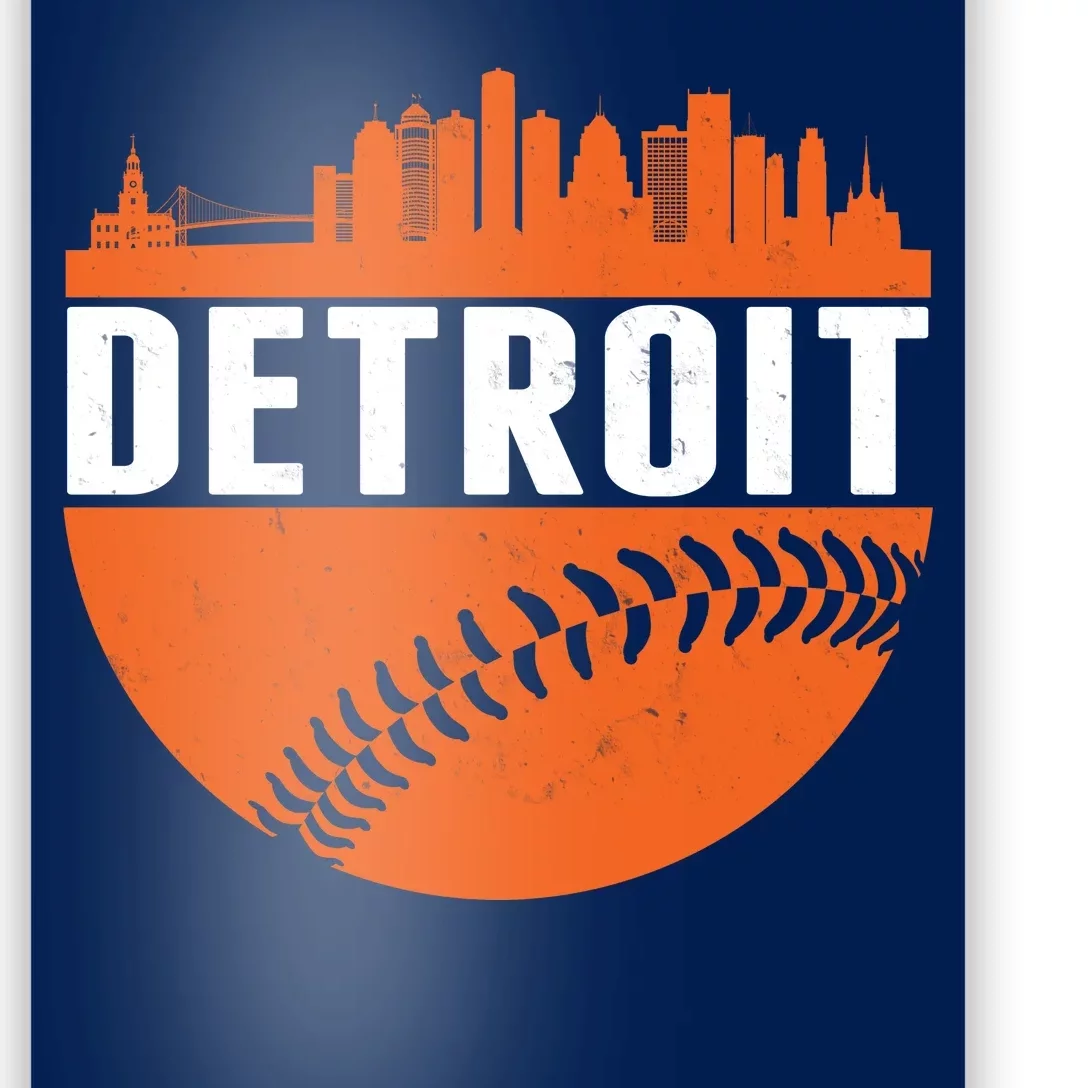 Classic Detroit Skyline Baseball Poster