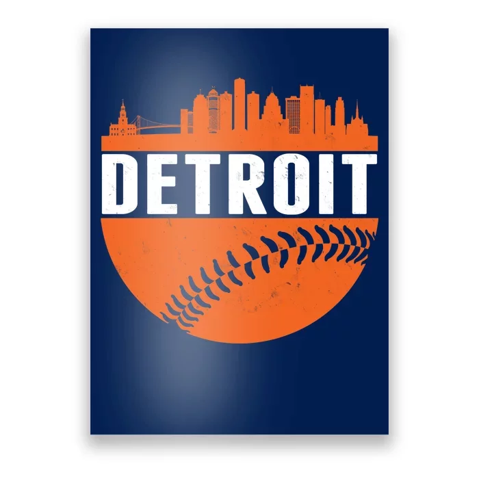 Classic Detroit Skyline Baseball Poster