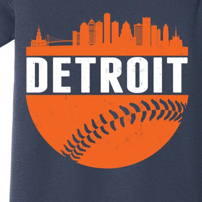 Classic Detroit Skyline Baseball Baby Bodysuit