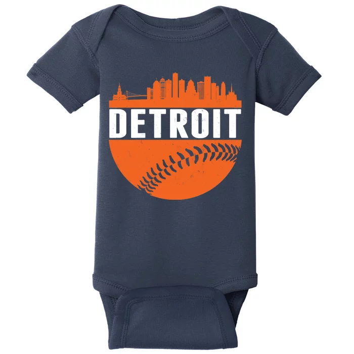 Classic Detroit Skyline Baseball Baby Bodysuit