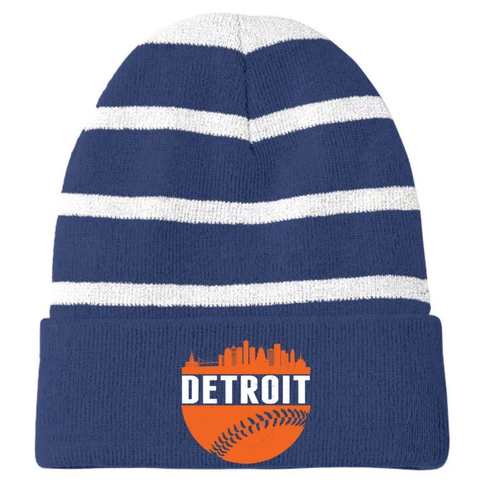 Classic Detroit Skyline Baseball Striped Beanie with Solid Band