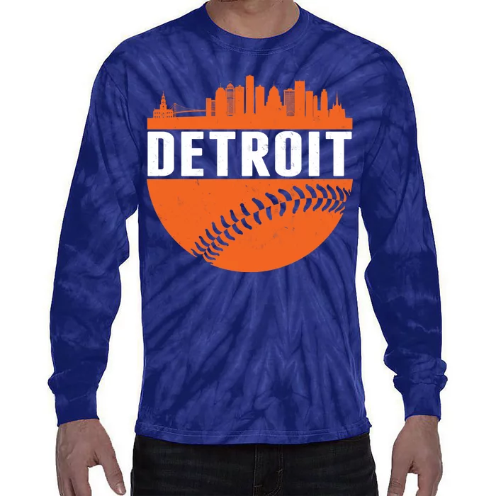 Classic Detroit Skyline Baseball Tie-Dye Long Sleeve Shirt