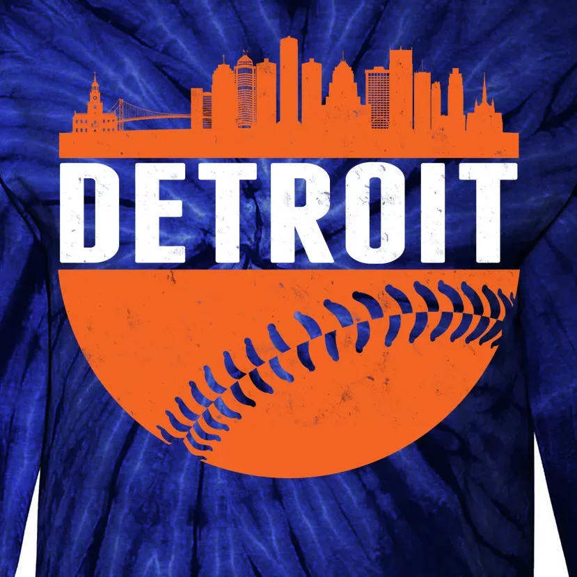 Classic Detroit Skyline Baseball Tie-Dye Long Sleeve Shirt