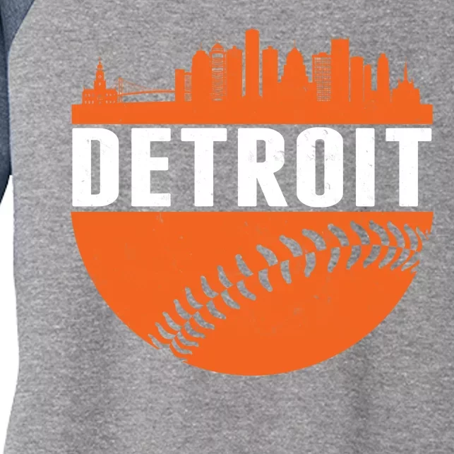 Classic Detroit Skyline Baseball Women's Tri-Blend 3/4-Sleeve Raglan Shirt