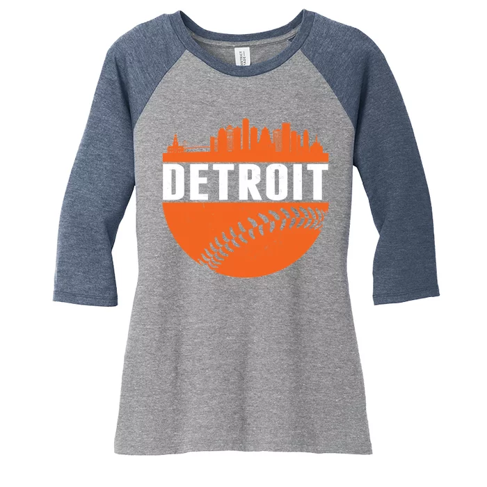 Classic Detroit Skyline Baseball Women's Tri-Blend 3/4-Sleeve Raglan Shirt