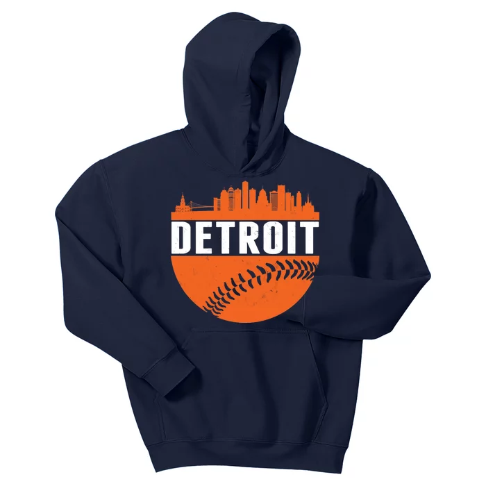 Classic Detroit Skyline Baseball Kids Hoodie