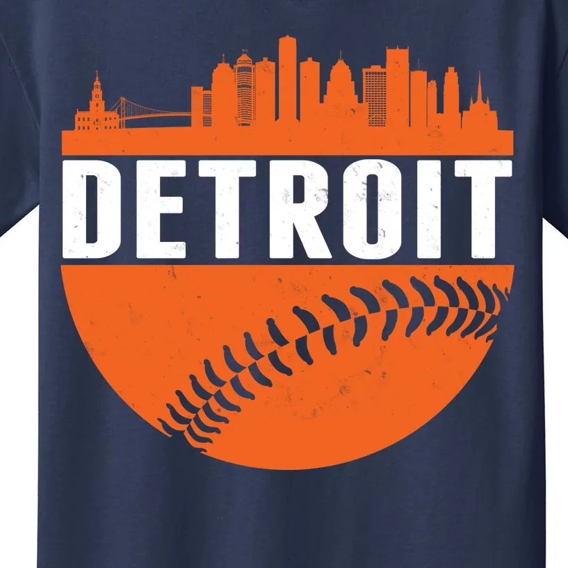 Classic Detroit Skyline Baseball Kids T-Shirt