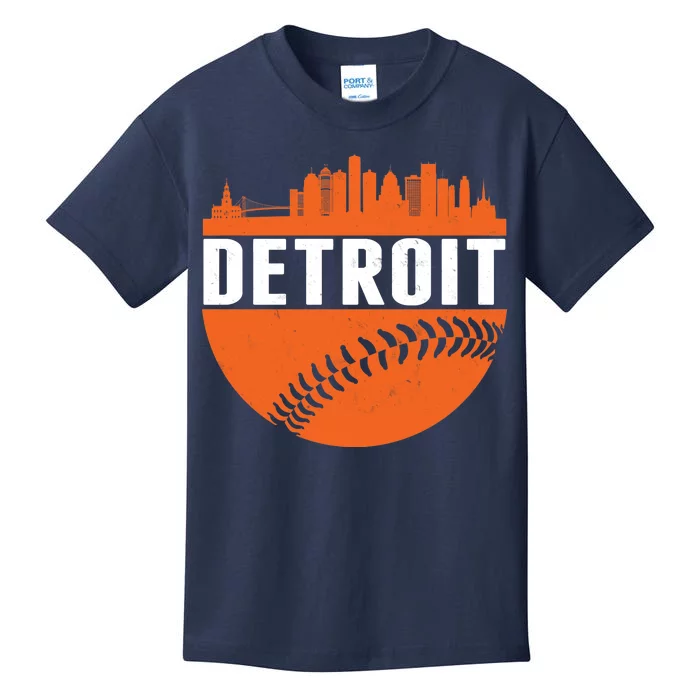 Classic Detroit Skyline Baseball Kids T-Shirt