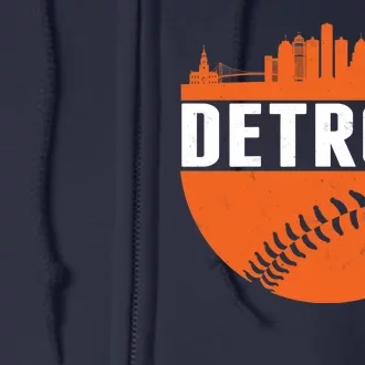 Classic Detroit Skyline Baseball Full Zip Hoodie