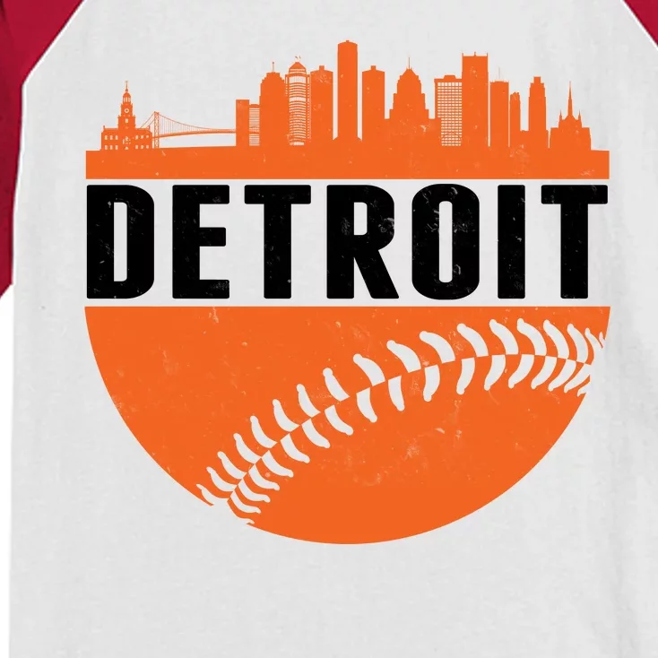 Classic Detroit Skyline Baseball Kids Colorblock Raglan Jersey