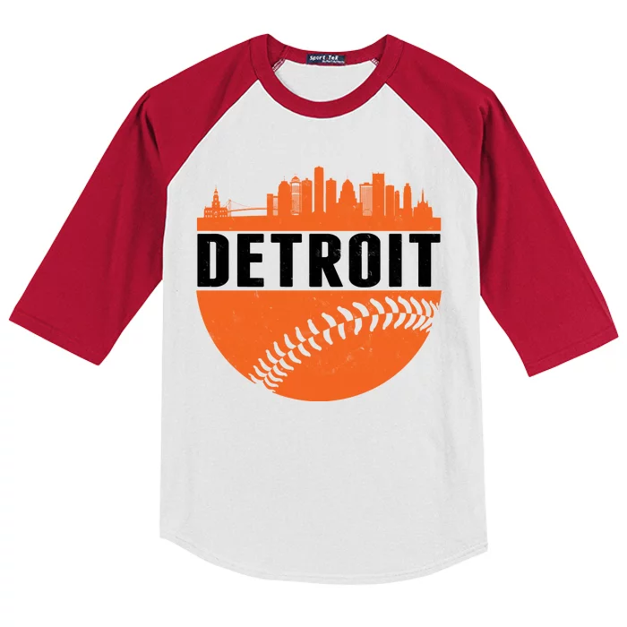 Classic Detroit Skyline Baseball Kids Colorblock Raglan Jersey