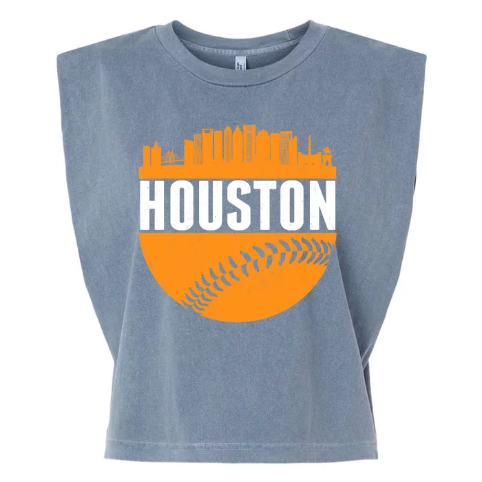 Classic Houston Skyline Baseball Garment-Dyed Women's Muscle Tee