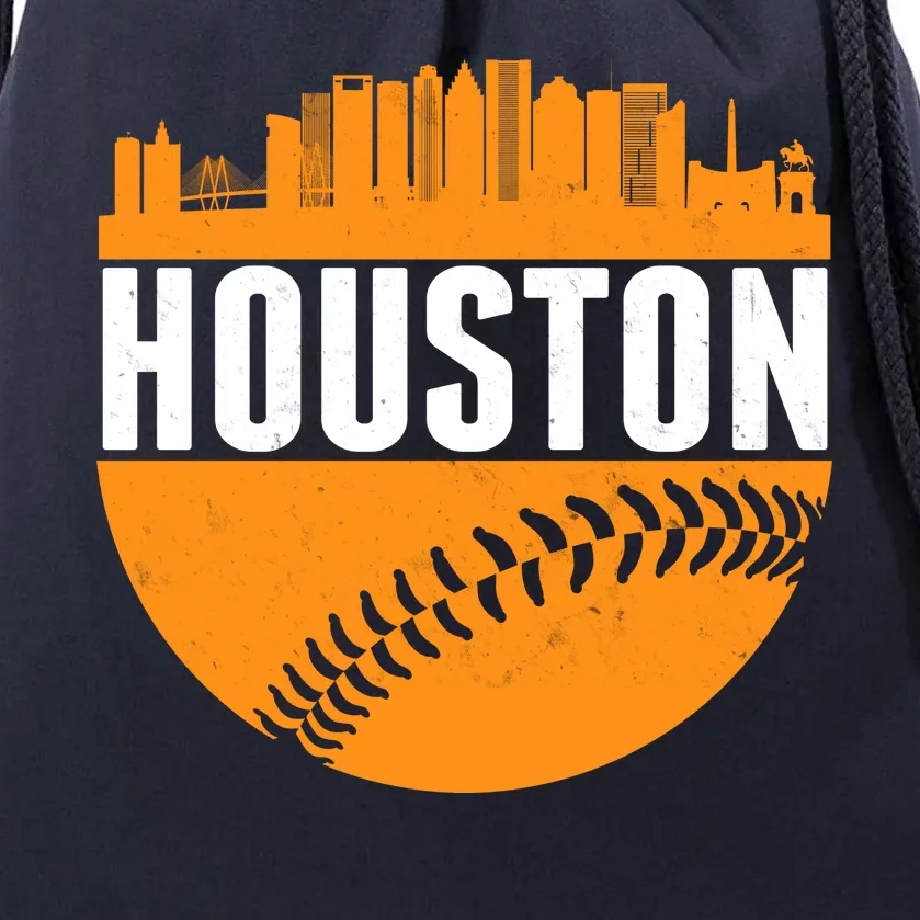 Classic Houston Skyline Baseball Drawstring Bag