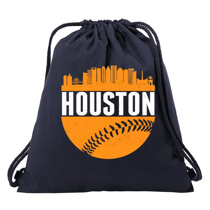 Classic Houston Skyline Baseball Drawstring Bag