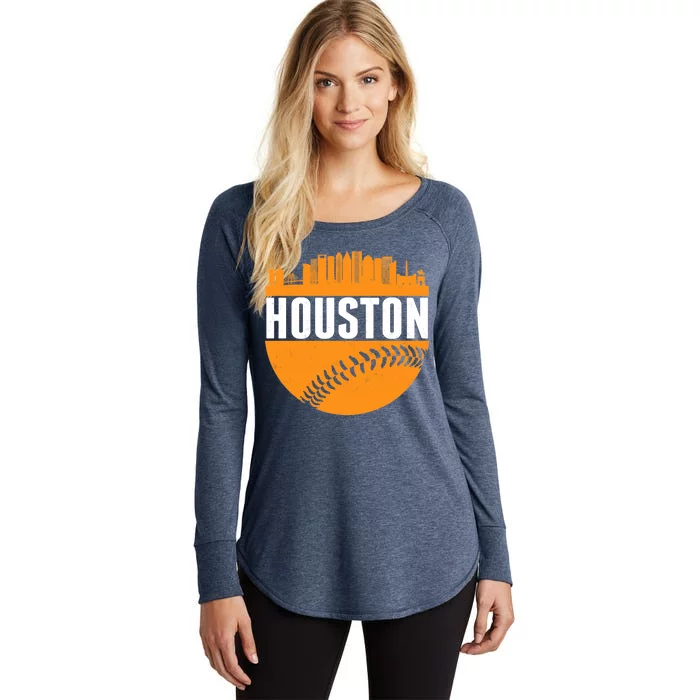 Classic Houston Skyline Baseball Women's Perfect Tri Tunic Long Sleeve Shirt