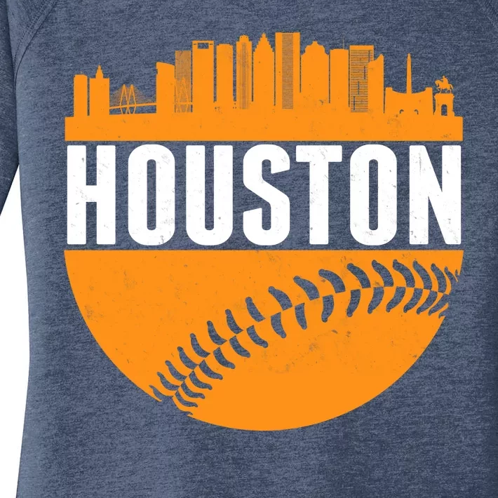 Classic Houston Skyline Baseball Women's Perfect Tri Tunic Long Sleeve Shirt